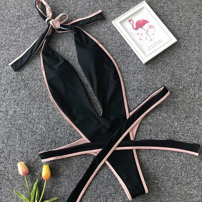 Maillot de bain une pièce, décolleté plongeant en V, dos nu, monokini, coupe haute, rond, pour femmes