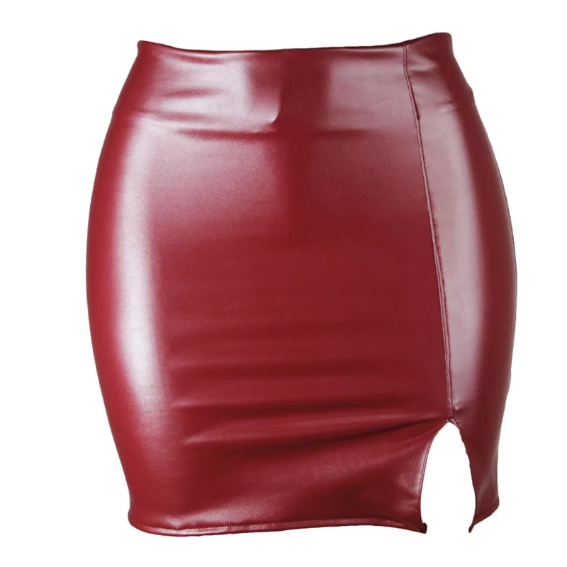 Mini jupe taille haute en cuir PU pour femmes
