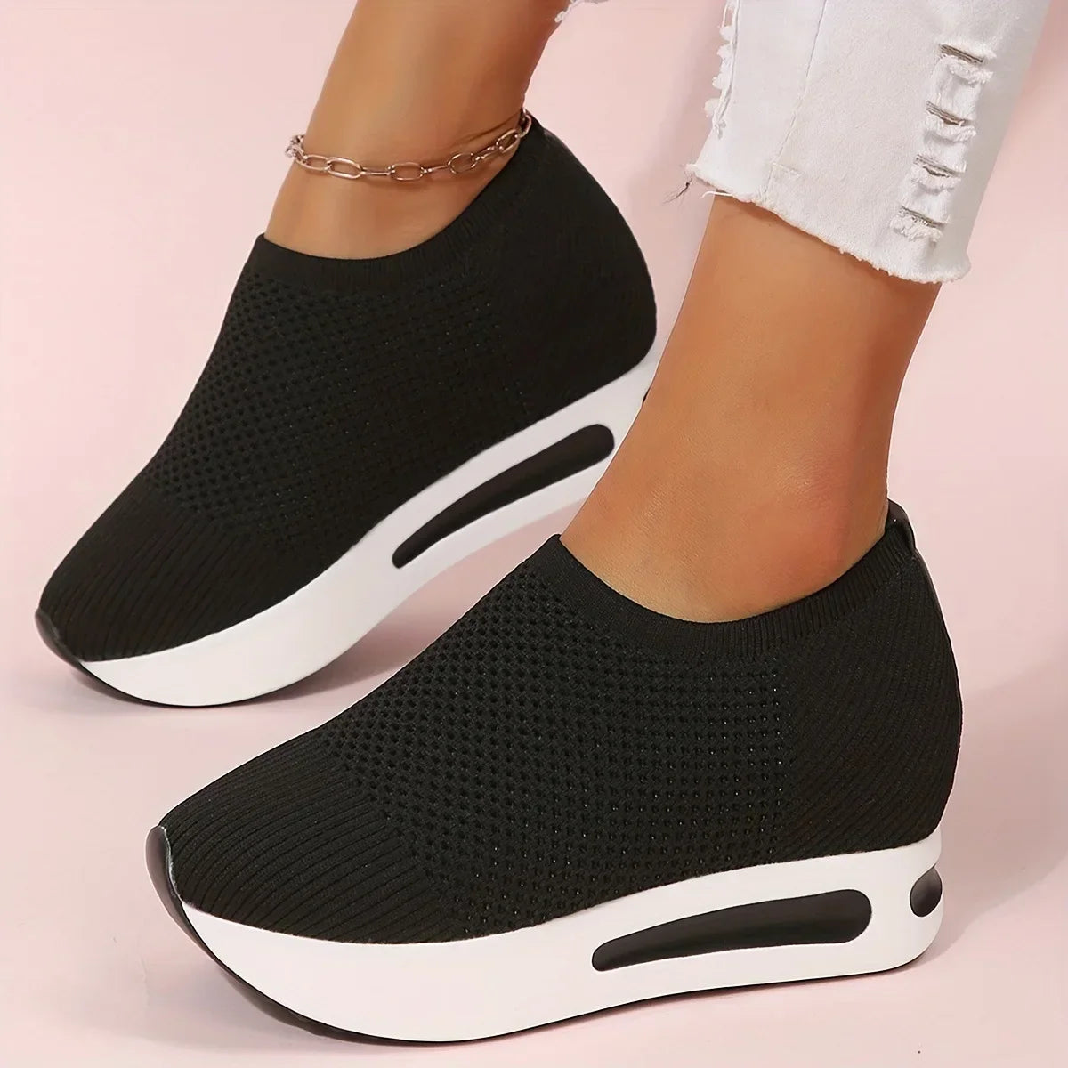 Baskets à plateforme en maille respirante pour femmes