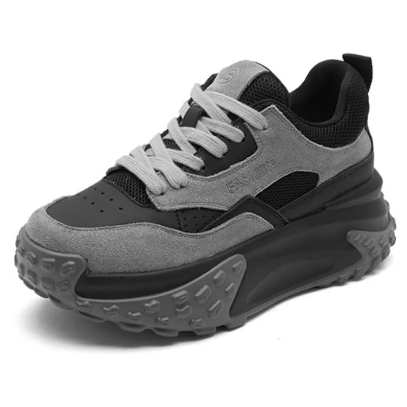 Baskets à semelle compensée 6cm en cuir de vache véritable pour femmes