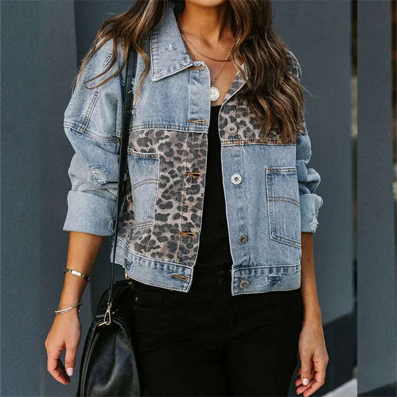 Veste en jean imprimé à la mode pour femme, manches longues,