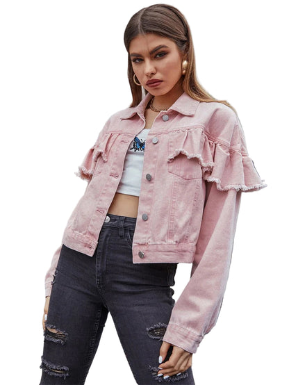 Veste en jean à volants pour femmes