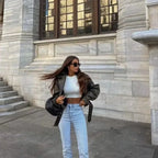 Blouson court en similicuir PU femme