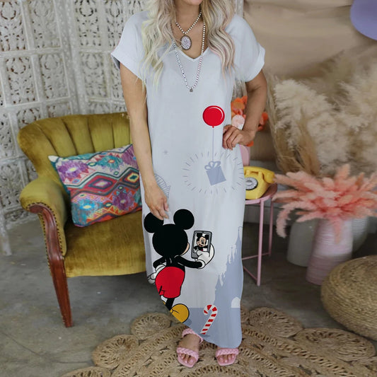 Robe fendue col en v pour femmes Disney Mickey