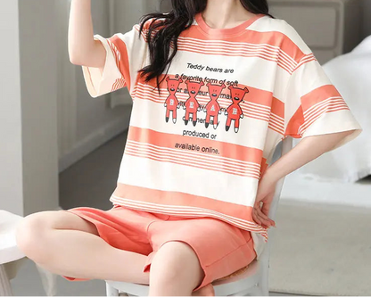 Ensemble de pyjama en coton à manches courtes pour femmes
