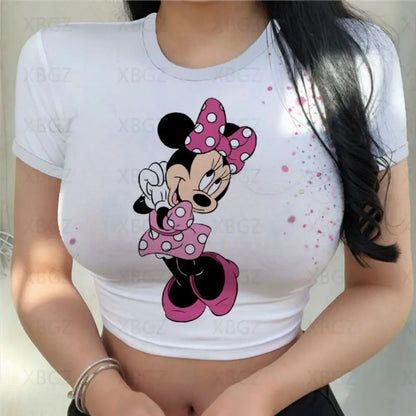 T-shirt Disney  Mickey  pour femmes haut court