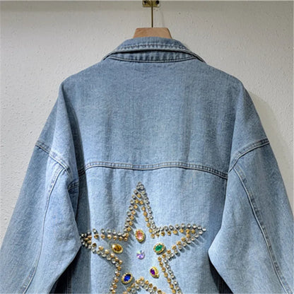 Veste en jean à rivets multicolores pour femme