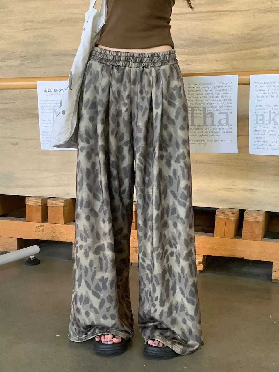 Pantalon large imprimé léopard pour femmes