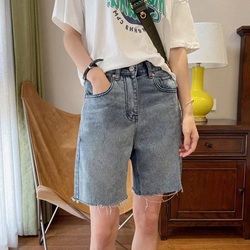 Short en jean taille haute pour femmes