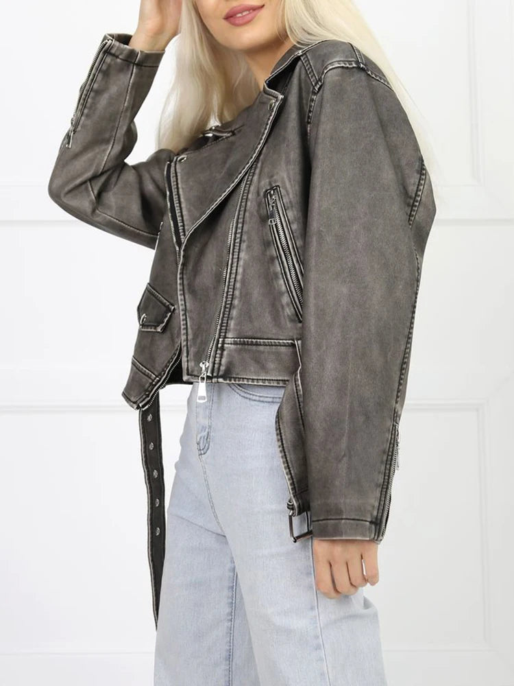 Veste courte en faux cuir pour femmes