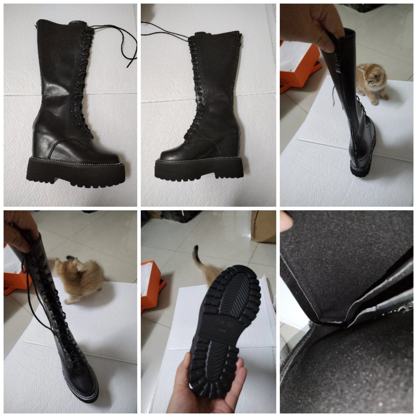 Bottes hautes en cuir et microcarence pour femme, 12cm, semelle compensée, peluche, fermeture éclair