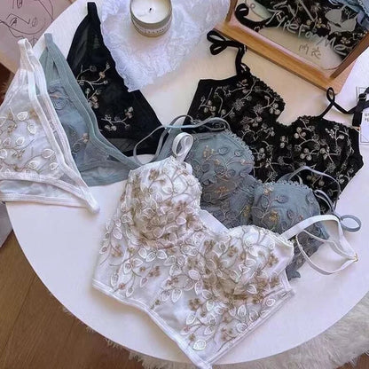 Broderie dentelle fleurs sous-vêtements français Bralette Sexy corps façonnage Push Up soutien-gorge ensemble romantique