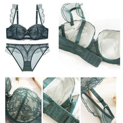 Ensemble de soutien-gorge en dentelle pour femmes, sous-vêtements sans couture, gilet dos nu, bretelles ajustées, Lingerie florale, sous-vêtements et culottes