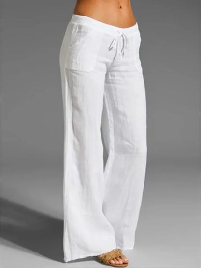 Pantalon d'été en coton et lin pour femme, surdimensionné jambes larges