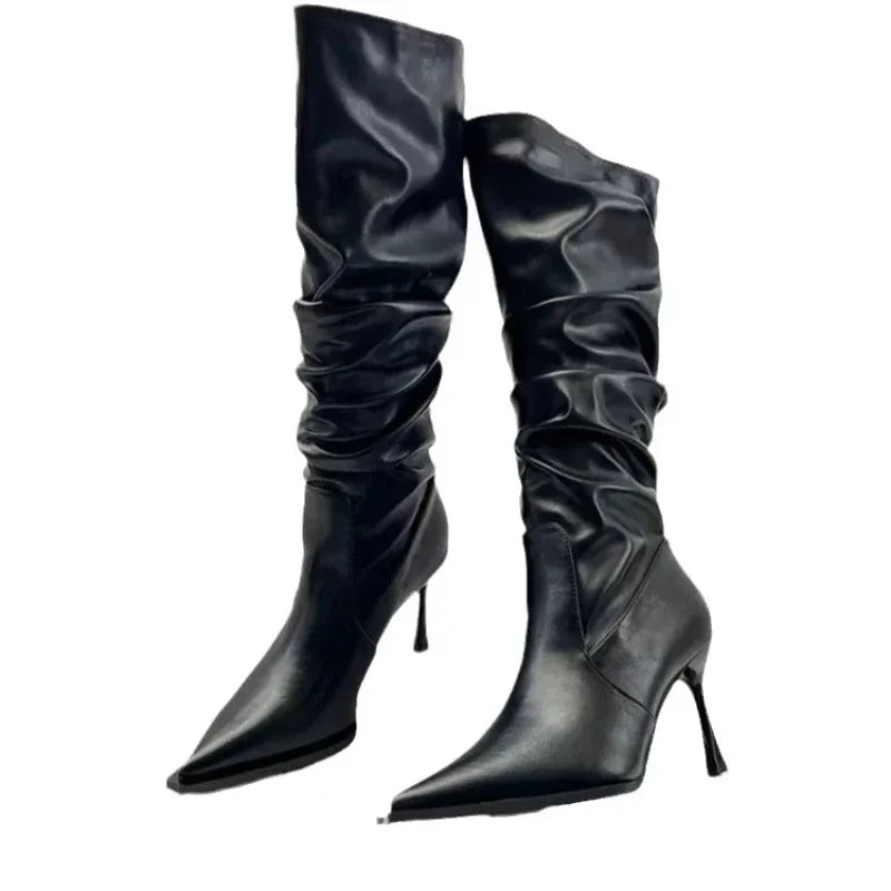 Bottes longues pointues au genou pour femmes, talon aiguille Parker pour femmes