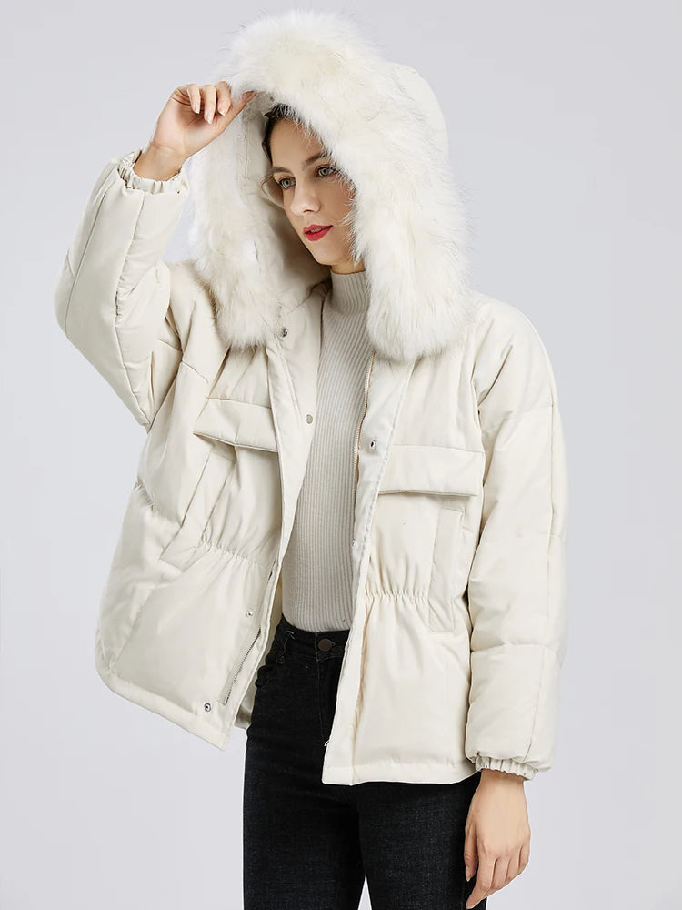 Manteau vraie fourrure de raton laveur à capuche pour femmes