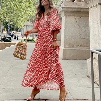 Robes d'automne pour femmes  imprimé décontracté volants robe longue ample