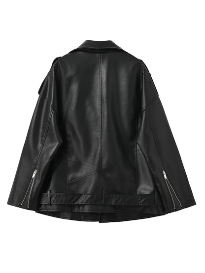 Veste pour femmes ceinture ample fermeture éclair en Faux cuir