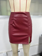 Mini jupes en cuir PU fendu taille haute pour femmes