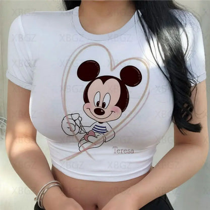 T-shirt Disney  Mickey  pour femmes haut court