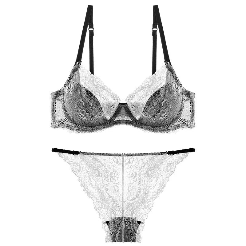 Broderie florale Lingerie Sexy pour femmes Ultra mince Transparent Push Up