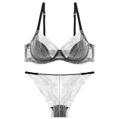 Broderie florale Lingerie Sexy pour femmes Ultra mince Transparent Push Up