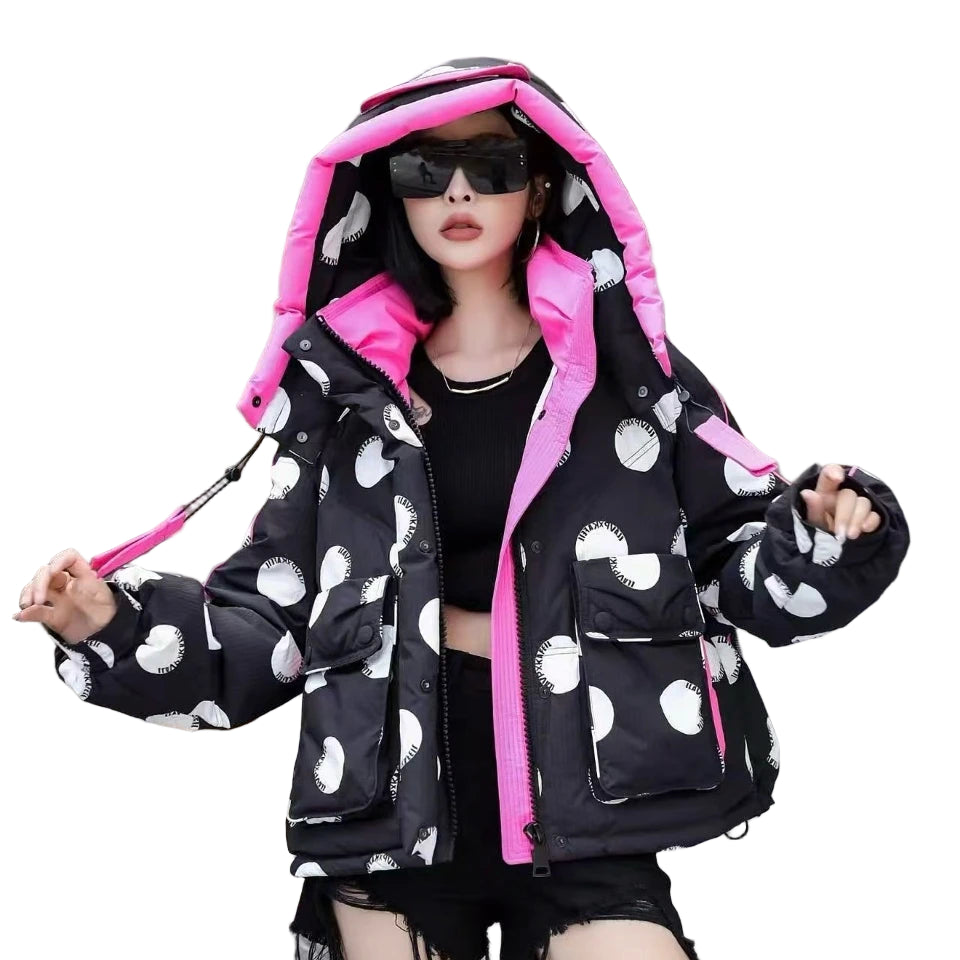 Doudoune à imprimé pois ondulés pour femme