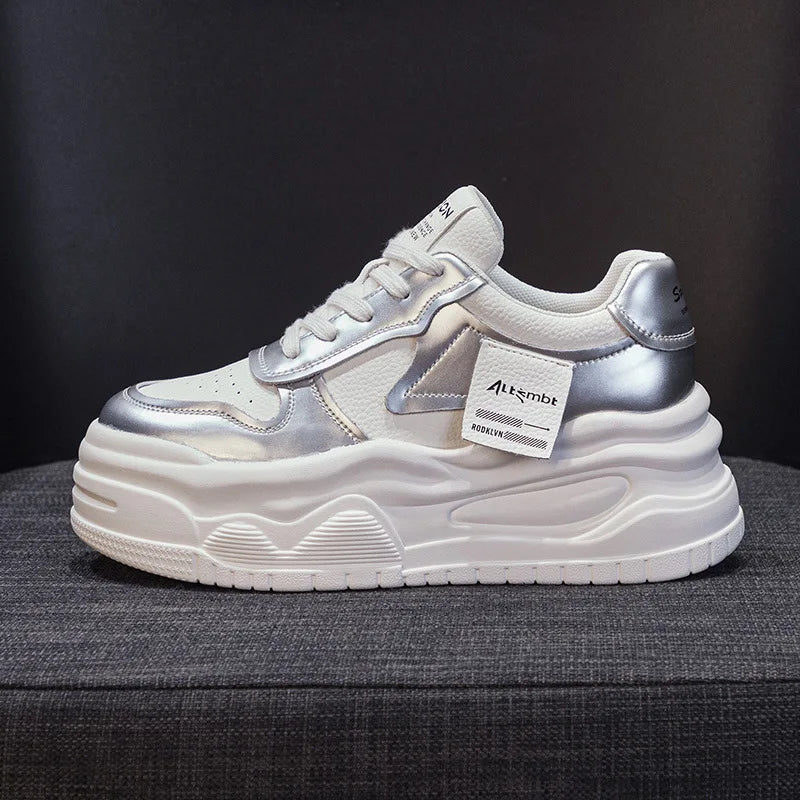 Baskets compensées en cuir de vache véritable pour femme