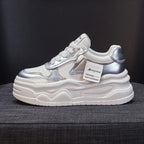 Baskets compensées en cuir de vache véritable pour femme