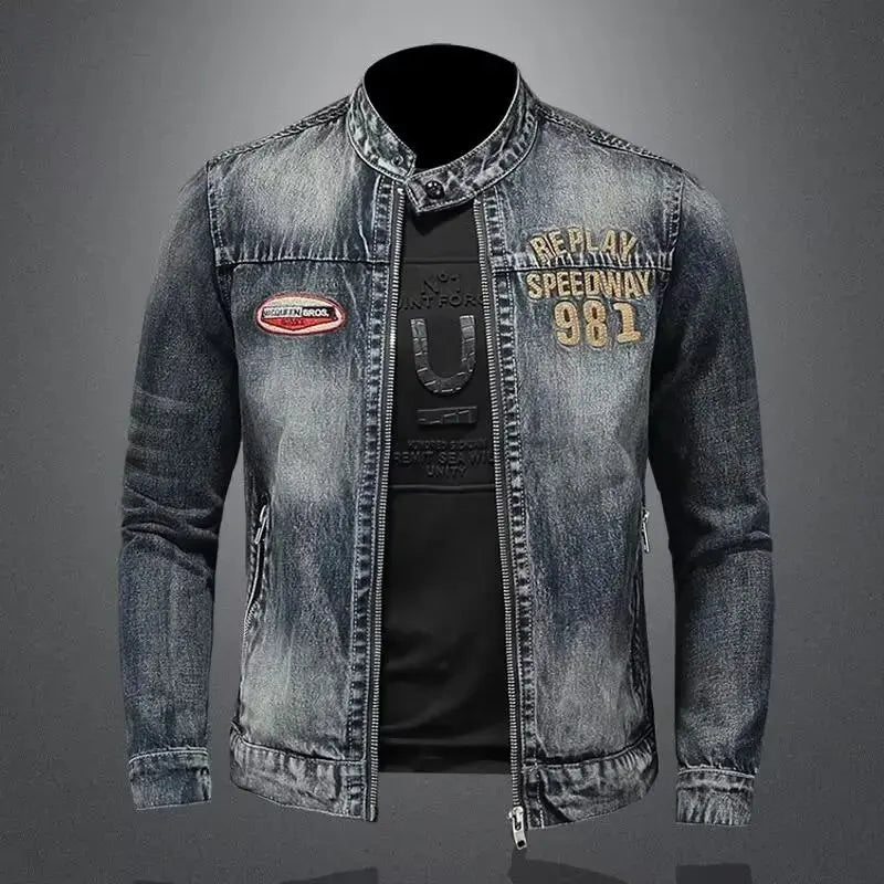Veste en jean à fermeture éclair pour homme