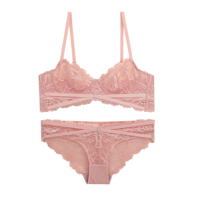 Ensemble de Lingerie Sexy en dentelle française brodée, ensemble de sous-vêtements pour femmes, Bralette fine Push Up, soutien-gorge et culotte en V profond