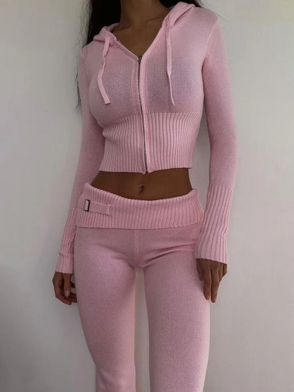 Ensemble pull à capuche et pantalon évasé taille haute pour femme