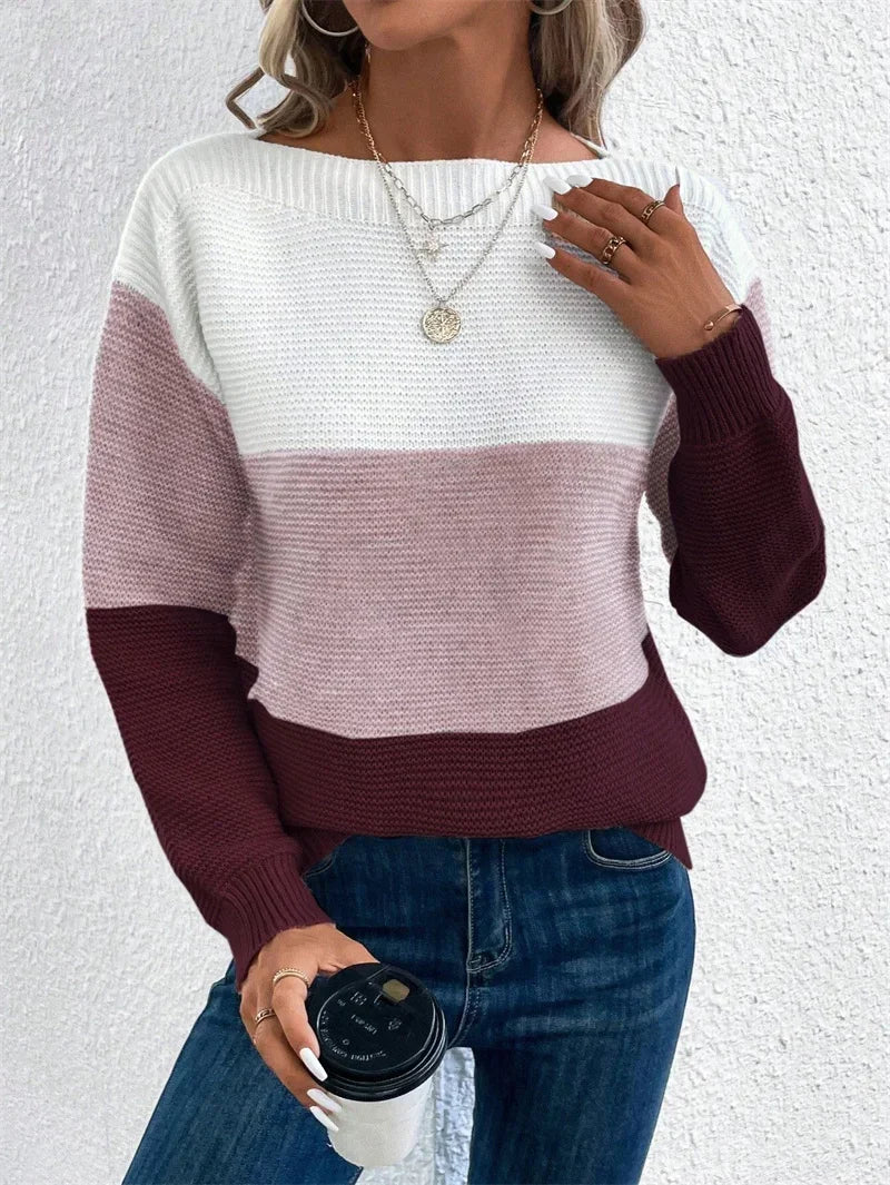 Pull rayé sexy col bateau pour femmes