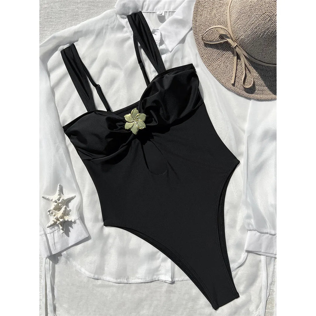 Maillot de bain une pièce à fleurs en métal pour femmes