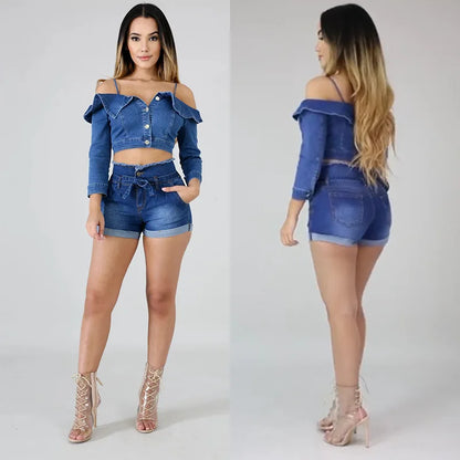 Short en jean taille haute à revers pour femmes