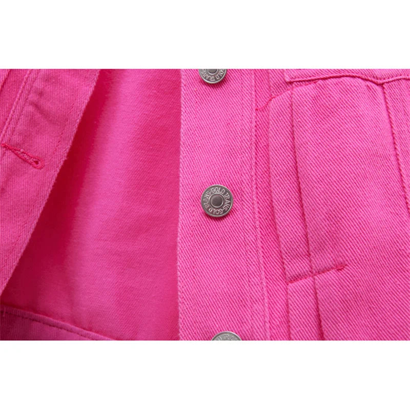 Veste en jean rouge rose coréenne pour femme