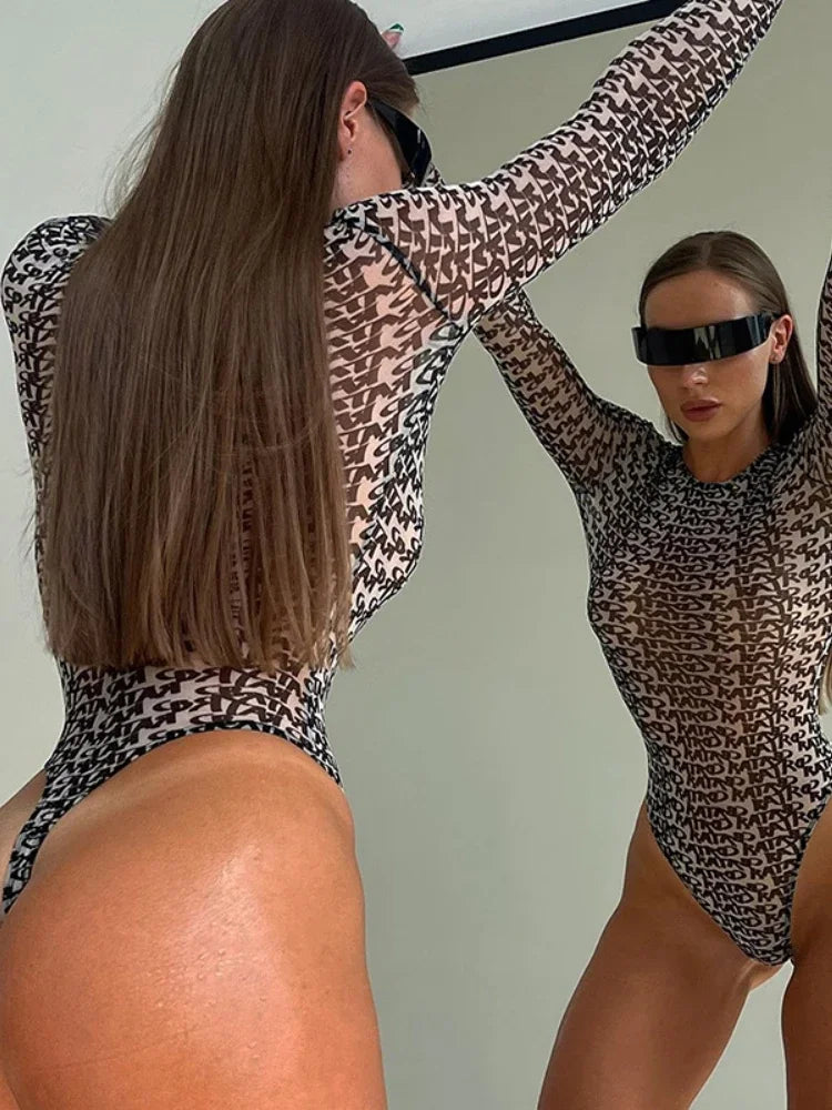 Body imprimé à manches longues pour femmes