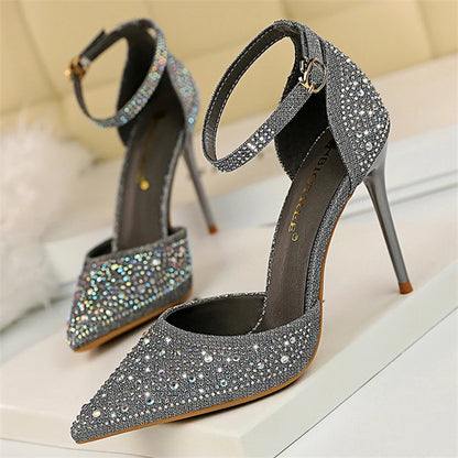 Chaussures à strass brillants pour femmes à talons de styliste paillettes en cristal