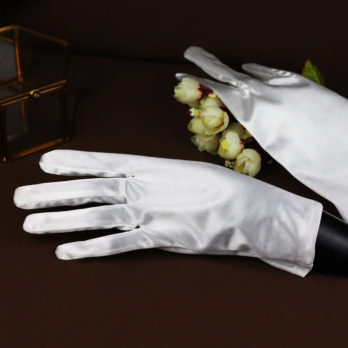 Gants de mariée en Satin pour femmes, Simple, noir et blanc