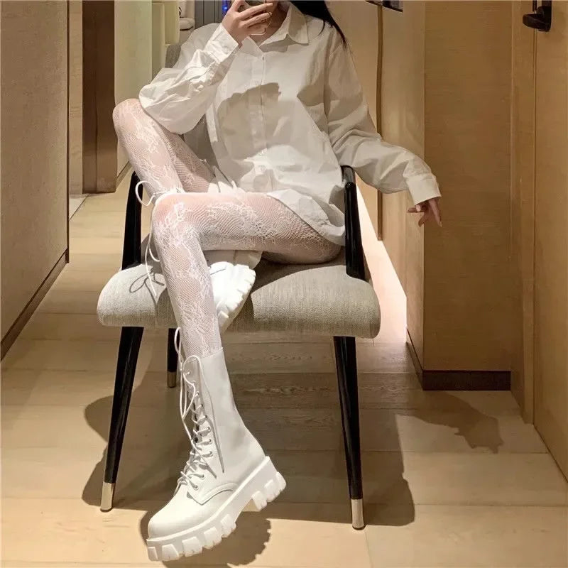 Bas résille gothiques collants noirs pour femmes