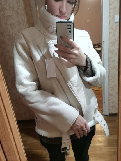 Veste en faux cuir fourrure peau de mouton