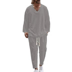 Ensembles Chemise à col en V et pantalon, couleur unie pour homme