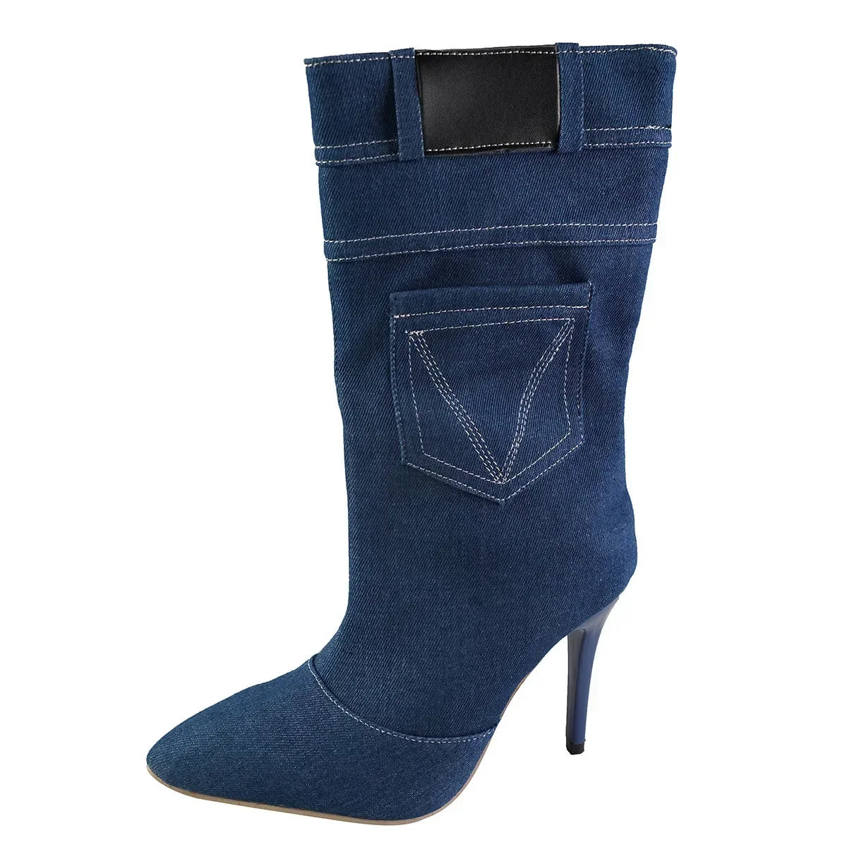 Bottes rétro à talons hauts pour femmes, bottes de chevalier pointues, denim occidental