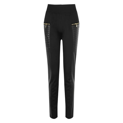 Pantalon taille haute pour femme, poche zippée, design boutonné