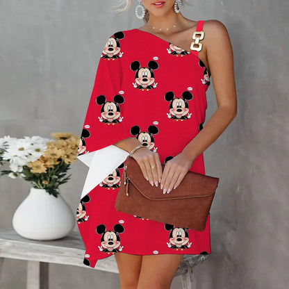 Robes d'été pour femmes col diagonal Disney Mickey