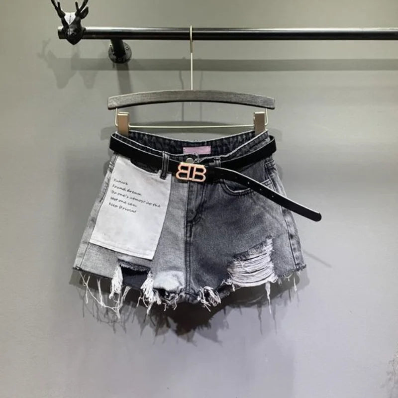 Short en jean pour femme en jean déchiré, large