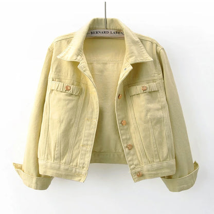 Veste en jean rose jaune pour femme