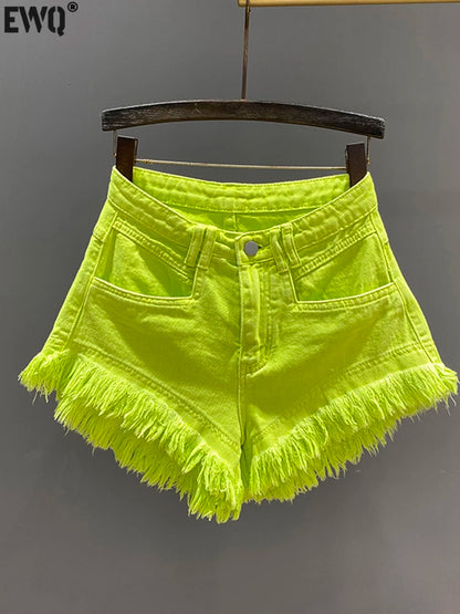 Short en jean décontracté à coupe trapèze vert tendance pour femme,