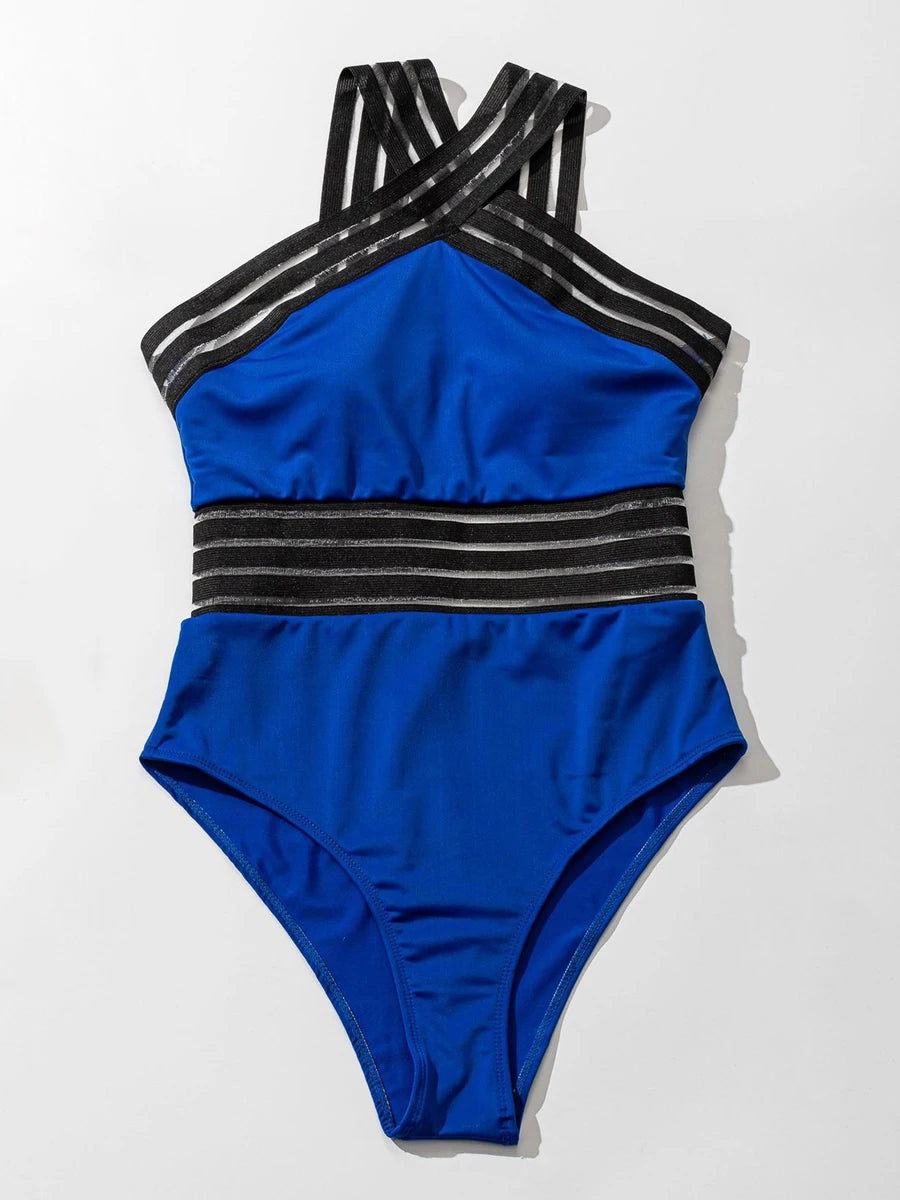 Maillot de bain une pièce avec bande en maille unie pour femmes