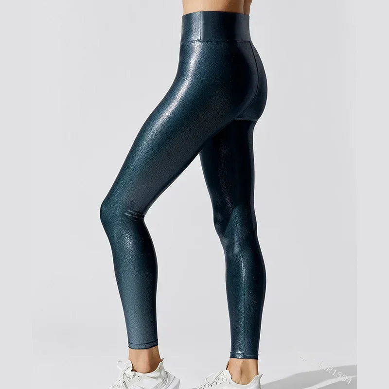 Leggings  lustrés métalliques pour femmes taille élastique